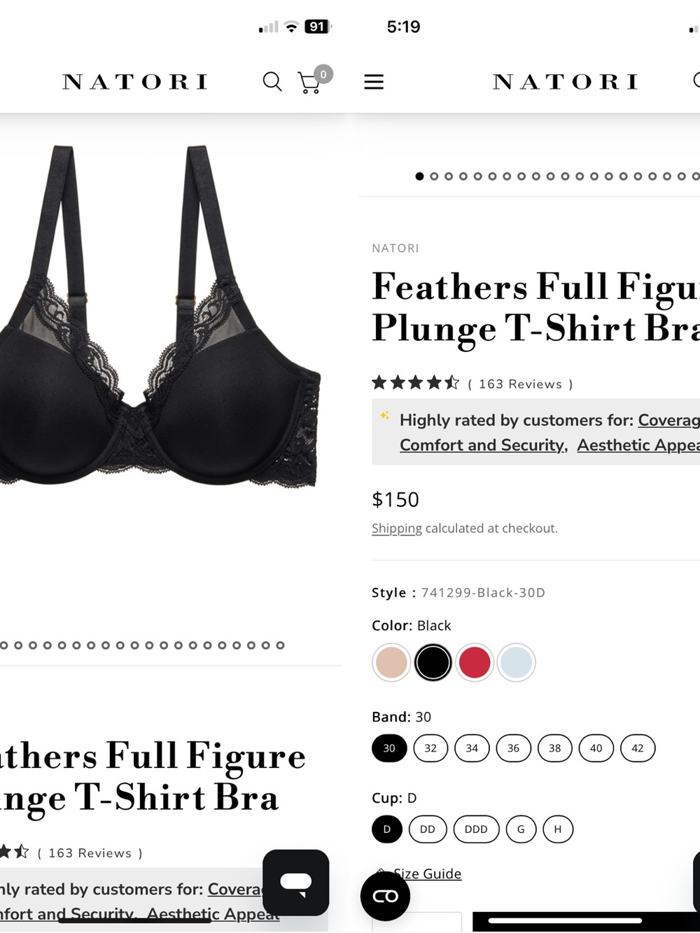 Natori Black Feathers Full Figure Plunge T-Shirt Bra
